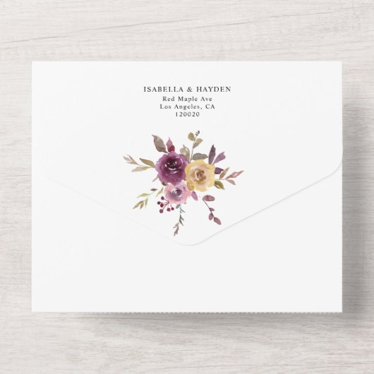 Herfst Floral Pumpkins Burgundy Mustard Rustic All In One Uitnodiging (Achterkant)