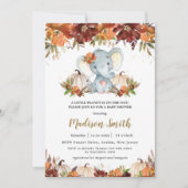 Herfst Floral Pumpkins Cute Elephant Baby shower Kaart (Voorkant)