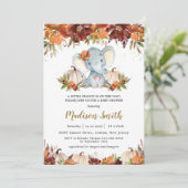 Herfst Floral Pumpkins Cute Elephant Baby shower Kaart (Staand voorkant)