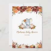 Herfst Floral Pumpkins Cute Elephant Baby shower Kaart (Achterkant)