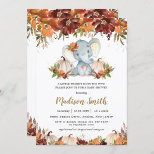 Herfst Floral Pumpkins Cute Elephant Baby shower   Kaart