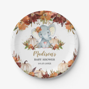 Herfst Floral Pumpkins Cute Elephant Baby shower Papieren Bordje