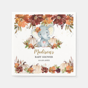 Herfst Floral Pumpkins Cute Elephant Baby shower Servet