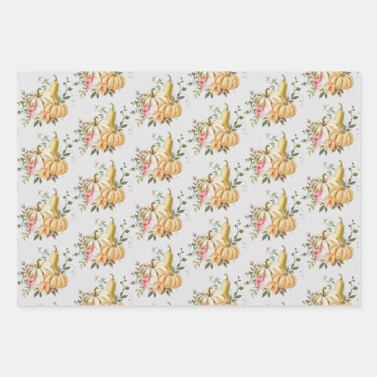 Herfst Floral Pumpkins Eucalyptus Leaves Greenery Inpakpapier Vel (Voorkant 3)