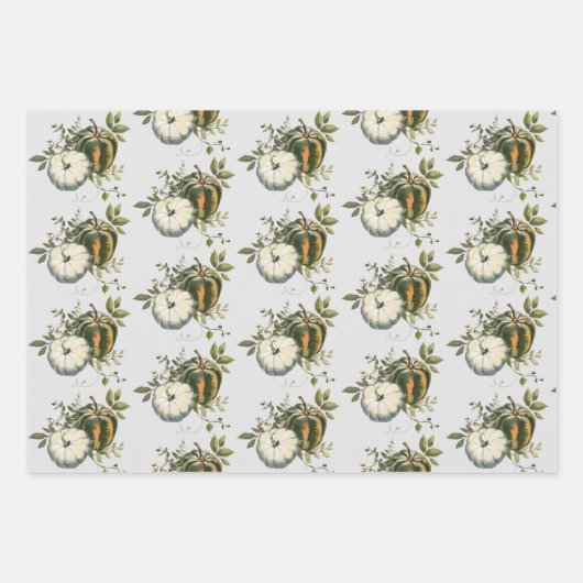 Herfst Floral Pumpkins Eucalyptus Leaves Greenery Inpakpapier Vel (Voorkant 2)