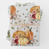 Herfst Floral Pumpkins Eucalyptus Leaves Greenery Inpakpapier Vel (In situ)