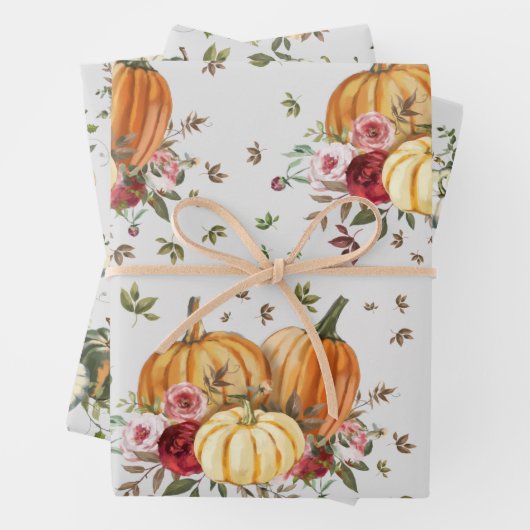 Herfst Floral Pumpkins Eucalyptus Leaves Greenery Inpakpapier Vel (In situ)