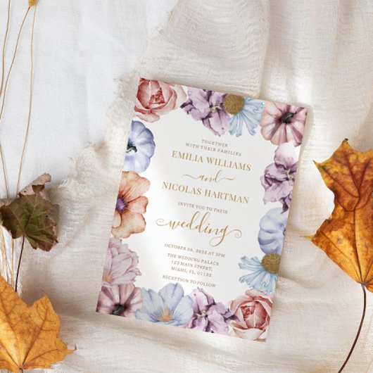 Herfst Floral Romantisch Alles in één bruiloft Kaart