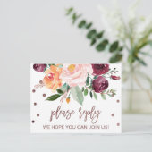 Herfst Floral Roos Gold Light Menu Keuze RSVP (Staand voorkant)