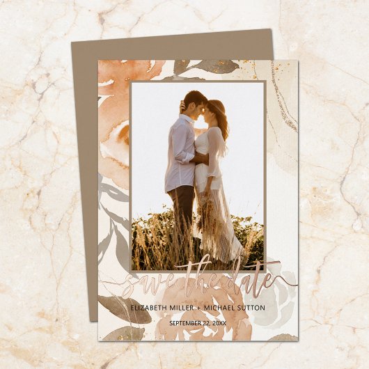 Herfst Floral Roos Wedding Save the Date Gold Folie Uitnodiging