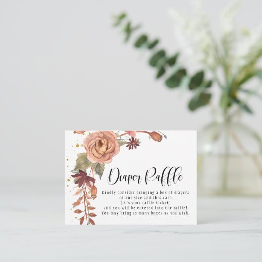 Herfst Floral Rustic BOHO Waterverf Diaper Raffle Informatiekaartje (Staand voorkant)