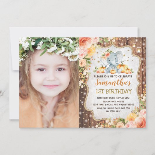 Herfst Floral Rustic First Birthday Kaart (Voorkant)