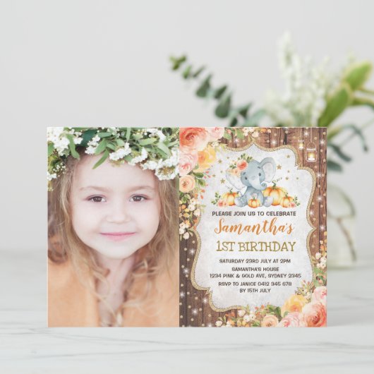 Herfst Floral Rustic First Birthday Kaart (Staand voorkant)