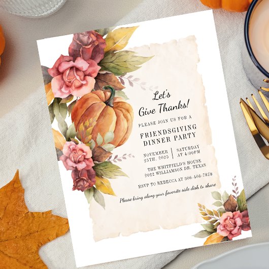 Herfst Floral Rustic Pumpkin Friendsgiving Kaart