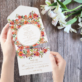 Herfst Floral Rustic Wedding All in One Uitnodigin All In One Uitnodiging