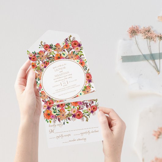 Herfst Floral Rustic Wedding All in One Uitnodigin Uitnodiging
