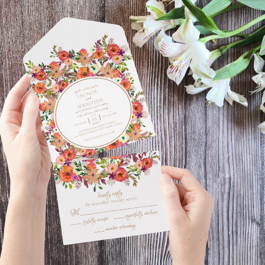 Herfst Floral Rustic Wedding All in One Uitnodigin Uitnodiging