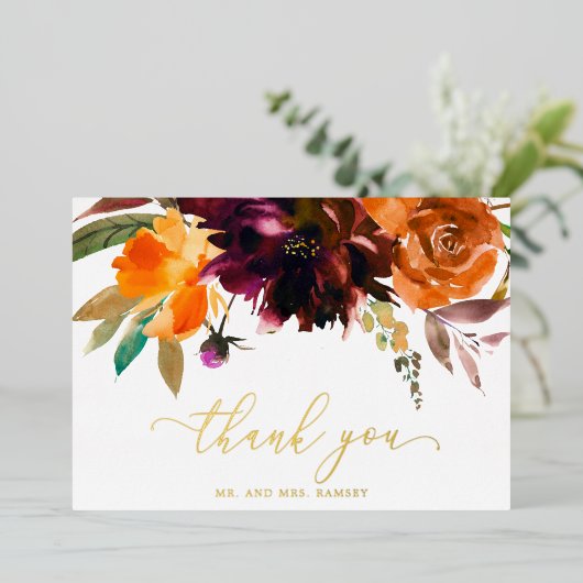 Herfst Floral Rustic Wedding Hartelijk dank Folie Uitnodiging (Staand Voorkant)