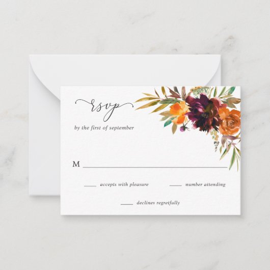 Herfst Floral Rustic Wedding Mini RSVP-kaart Notitiekaartje (Voorkant)