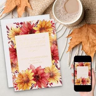 Herfst Floral Sason of Gratitude Thanksgiving Gold Folie Feestdagenkaart