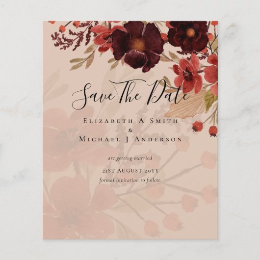 Herfst Floral SAVE DATES Terracotta Burgundy Red Flyer (Voorkant)