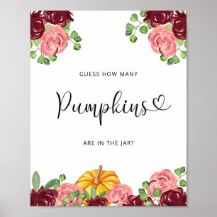 Herfst floral schat hoeveel pompoenen poster