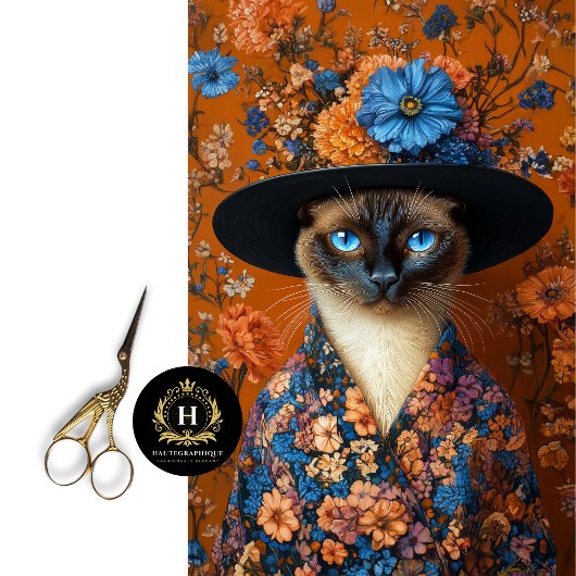 Herfst Floral Siamese Cat in Dress Decoupage Tissuepapier