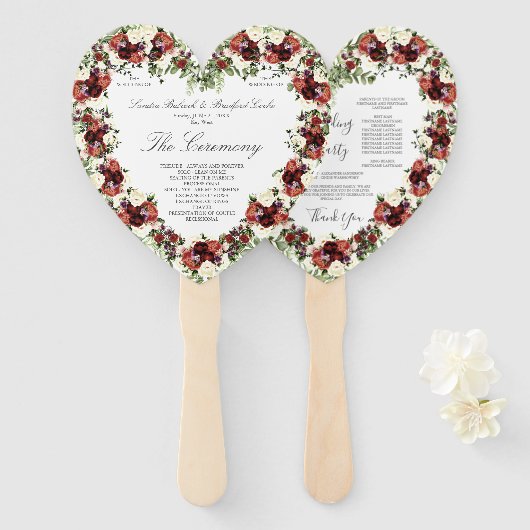 Herfst Floral Soft Terracotta Cream Burgundy Heart Handwaaier (Voorkant en achterkant)