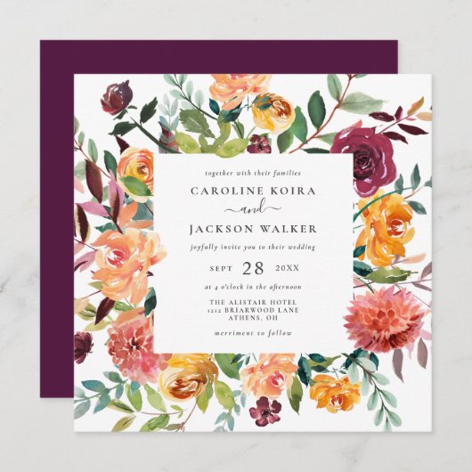 Herfst Floral Square Weddenschap Kaart (Voorkant / Achterkant)