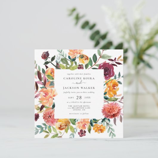 Herfst Floral Square Weddenschap Kaart (Staand voorkant)
