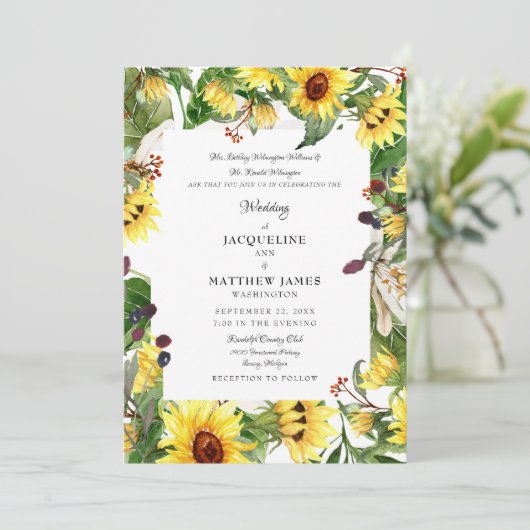 Herfst Floral Sunflower Wedding Kaart (Staand voorkant)