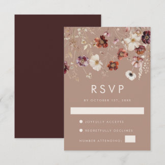 Herfst Floral Taupe Wedding RSVP Kaartje