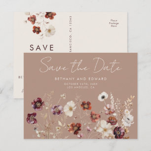Herfst Floral Taupe Wedding Save the Date Briefkaart