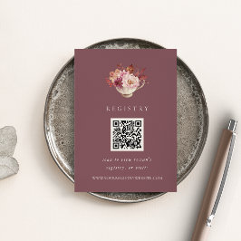 Herfst Floral Teacup Vrijgezellenfeest Registry QR Informatiekaartje