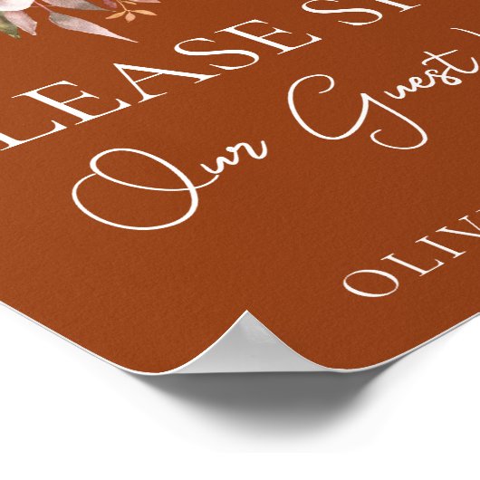 Herfst Floral Terracotta Bruiloft Gast Boek teken Poster (Hoek)