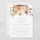 Herfst Floral Terracotta Plum Huwelijksuitnodiging Kaart (Voorkant)