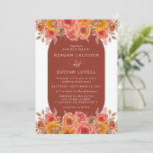 Herfst Floral Terracotta Waterverf Wedding Kaart (Staand voorkant)