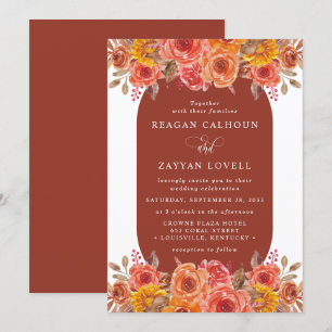 Herfst Floral Terracotta Waterverf Wedding Kaart