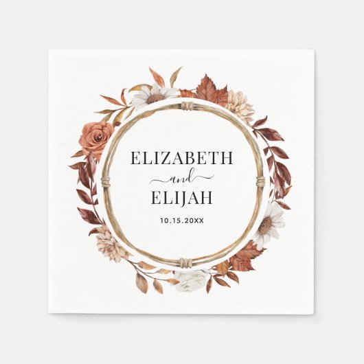 Herfst Floral Terracotta Wedding Servet (Voorkant)