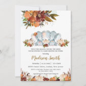 Herfst Floral Twins Boy Girl Elephants Baby shower Kaart (Voorkant)