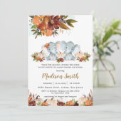 Herfst Floral Twins Boy Girl Elephants Baby shower Kaart (Staand voorkant)