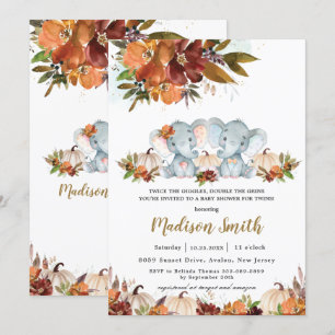 Herfst Floral Twins Boy Girl Elephants Baby shower Kaart
