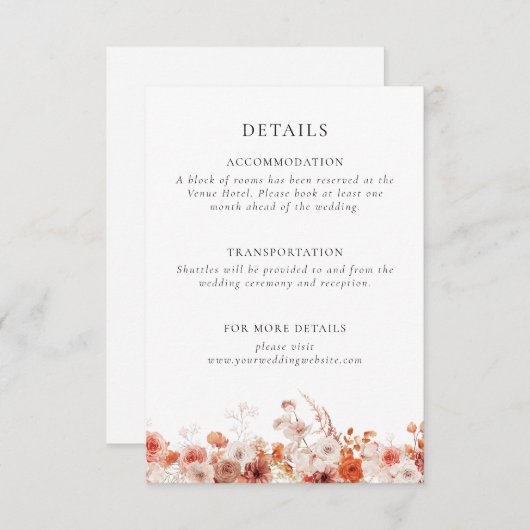 Herfst Floral Vrijgezellenfeest Informatiekaartje (Voorkant / Achterkant)