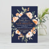 Herfst Floral Vrijgezellenfeest Navy & Oranje Uitn Kaart (Staand voorkant)