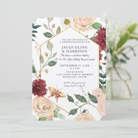 Herfst Floral Waterverf Marsala Kraft Couple Showe Kaart (Staand voorkant)