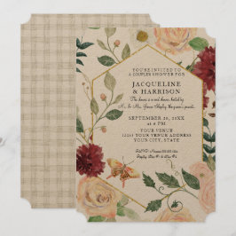 Herfst Floral Waterverf Marsala Kraft Couple Showe Kaart