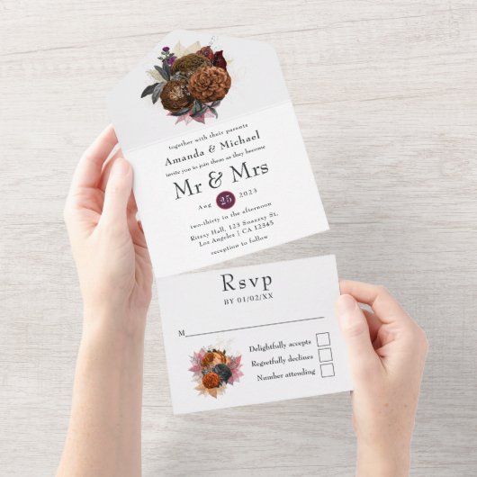 herfst Floral Wedding All In One Uitnodiging (Afscheurbaar)