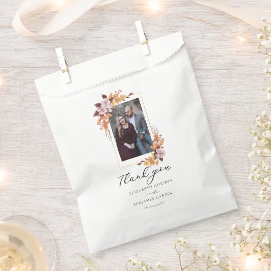 Herfst Floral Wedding Elegant Foto bedankt Bedankzakje (Geknipt)