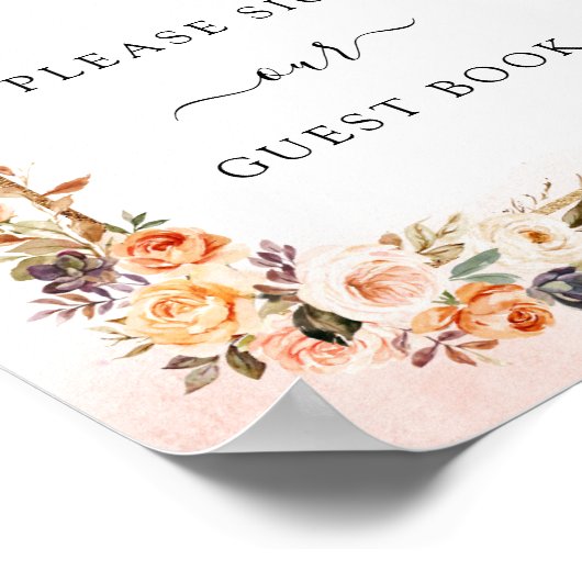 herfst Floral Wedding Guest Book Square Sign Poster (Hoek)