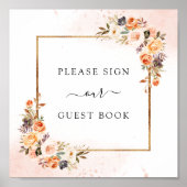 herfst Floral Wedding Guest Book Square Sign Poster (Voorkant)